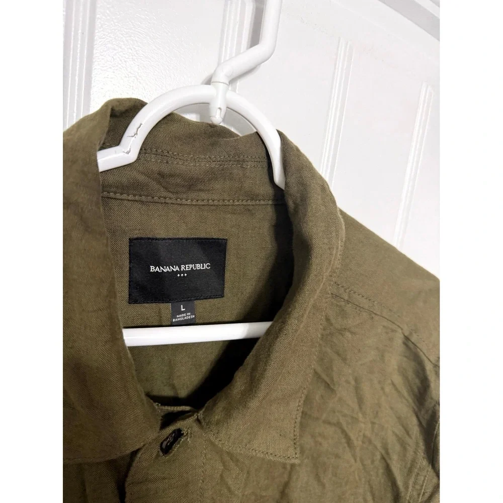Banana Republic Field Jacket Mens Large Olive Green Linen Cotton Utility Coat